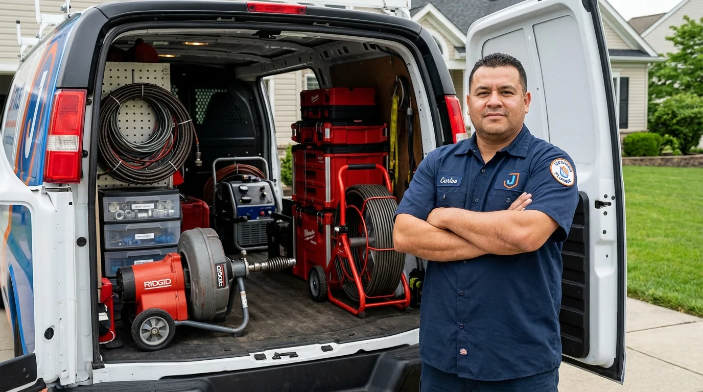 Professional drain cleaning equipment and Johns Plumbing LLC plumber in Roberts