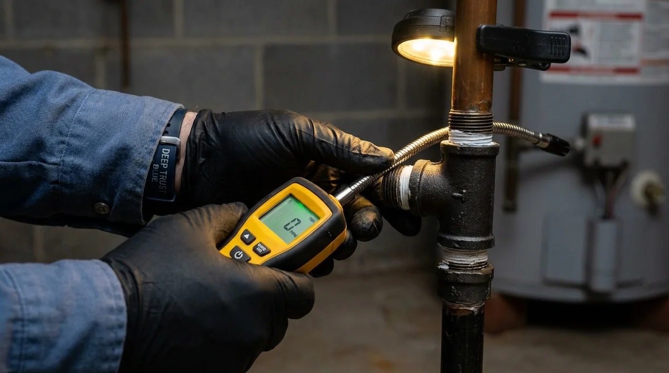 Gas leak detection with electronic sniffer by Johns Plumbing LLC in Roberts