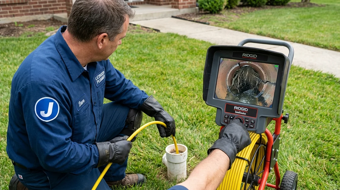 Sewer camera inspection being performed by Johns Plumbing LLC in Roberts