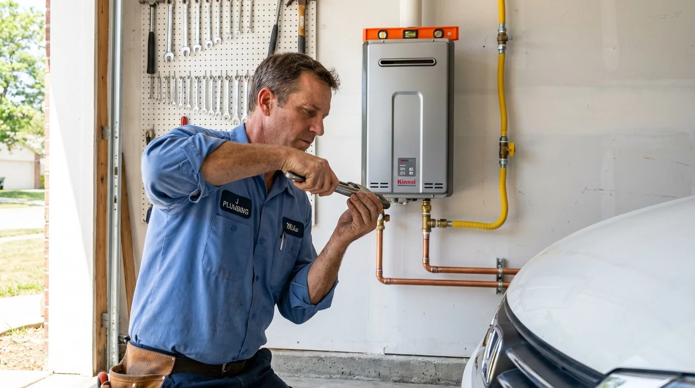 Tankless water heater installation by a Johns Plumbing LLC plumber in Roberts